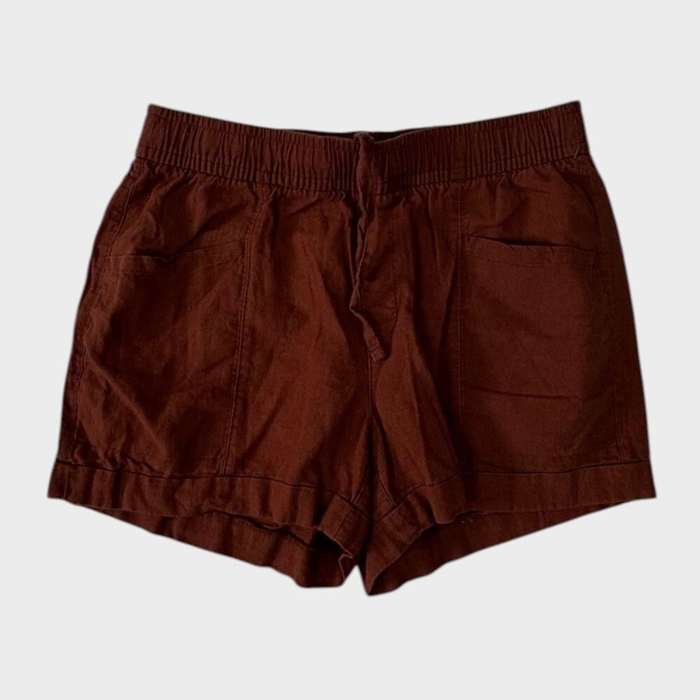 Old Navy Womens Small Brown Linen Rayon Elastic Waist Shorts Front Pockets